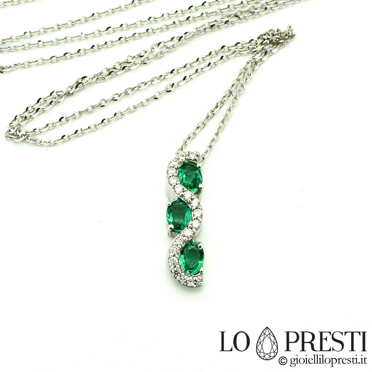 GR841 Collana con pendente rettangolare verde smeraldo