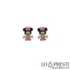 Orecchini bambina con minnie in oro giallo 18kt smaltati, chiusura a pressione