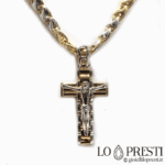 Collana e croce moderna in oro bianco e giallo 18kt gr.15.50