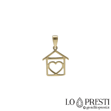 Ciondolo portafortuna idea regalo casa cuore in oro giallo 18kt .Certificato di garanzia e confezione regalo.