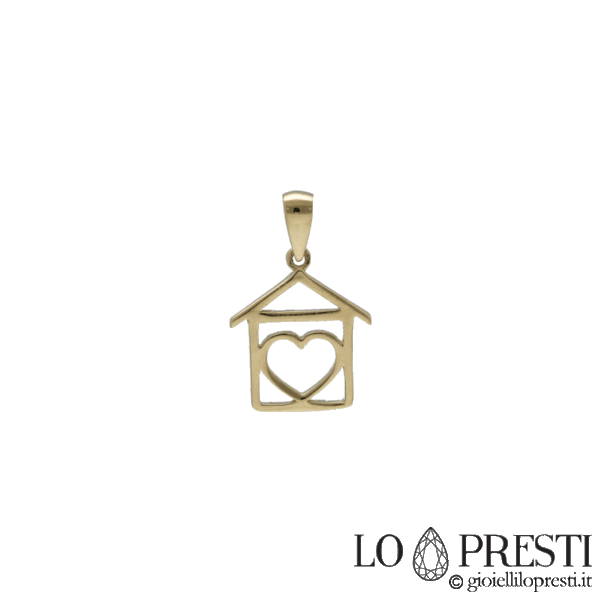 Ciondolo portafortuna idea regalo casa cuore in oro giallo 18kt .Certificato di garanzia e confezione regalo.