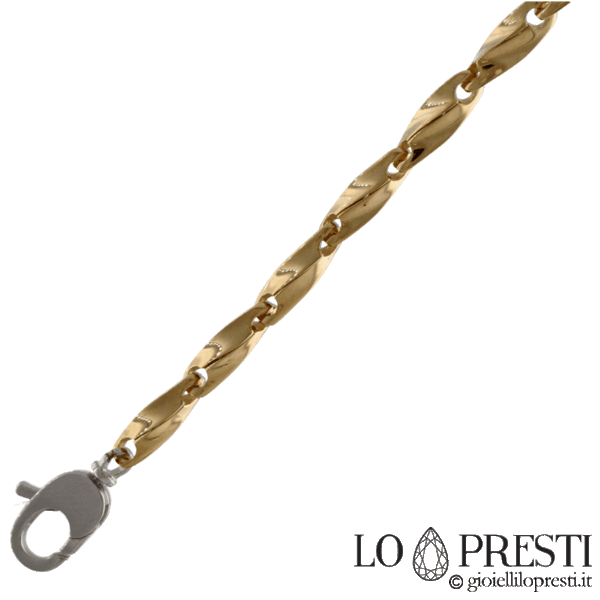 Collana uomo maglia tubolare oro massiccio 18 kt chiusura in oro bianco