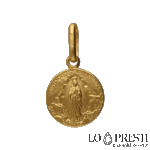 Ciondolo Medaglia sacra conio Madonna di Lourdes in oro giallo 18 kt incisione gratuita.Certificato di garanzia e confezione regalo.