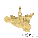 ciondolo sicilia con i nomi delle città icise in oro giallo 18kt.Certificato di garanzia e confezione regalo.