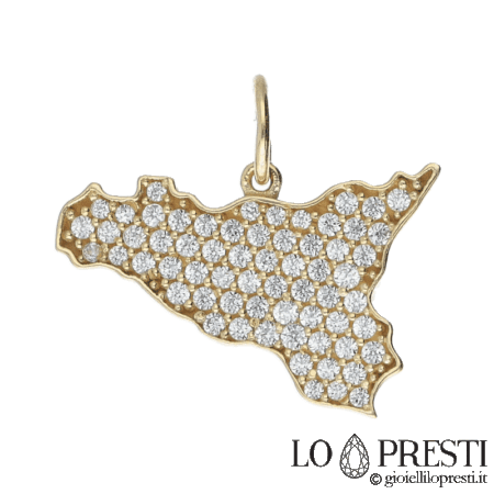 ciondolo forma sicilia in oro giallo 18kt con zirconi bianchi offerta idea regalo.Certificato di garanzia e confezione regalo.