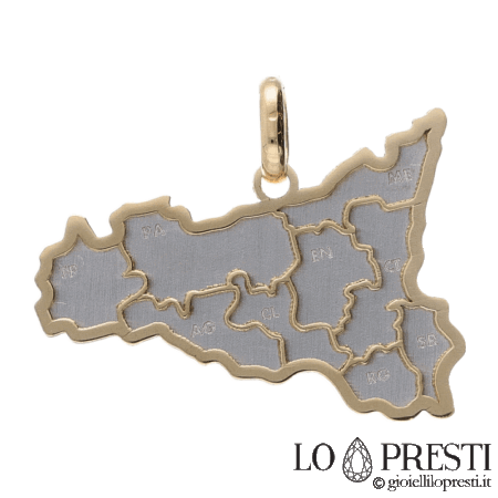 ciondolo pendente sicilia e province in oro bianco e giallo 18kt