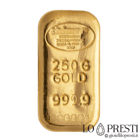 lingotto gr.250 in oro 999 LBMA Good Delivery 24kt investimento